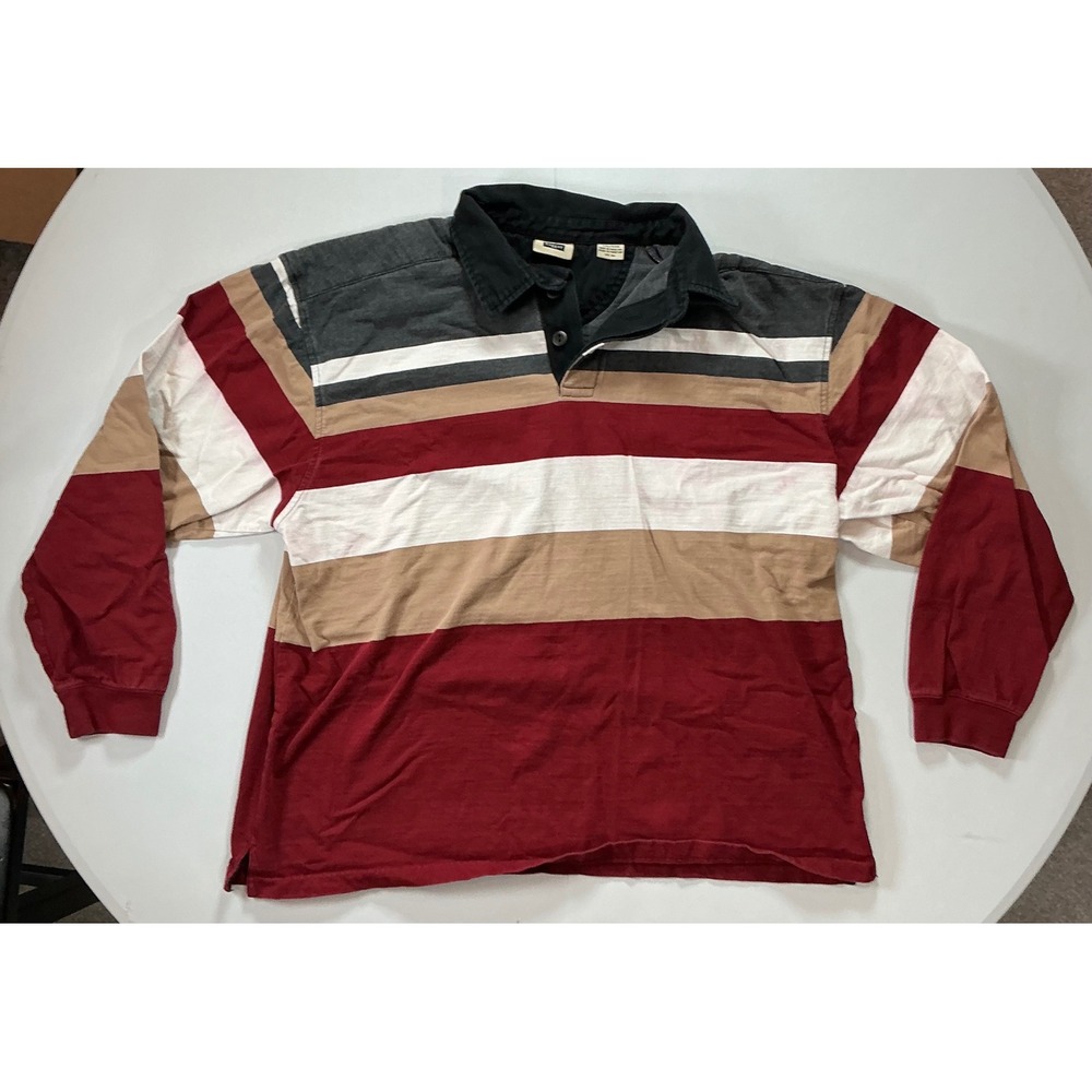 VTG Y2K Haggar Rugby Shirt Color Block Preppy Mens 2XL Striped Long Sleeve